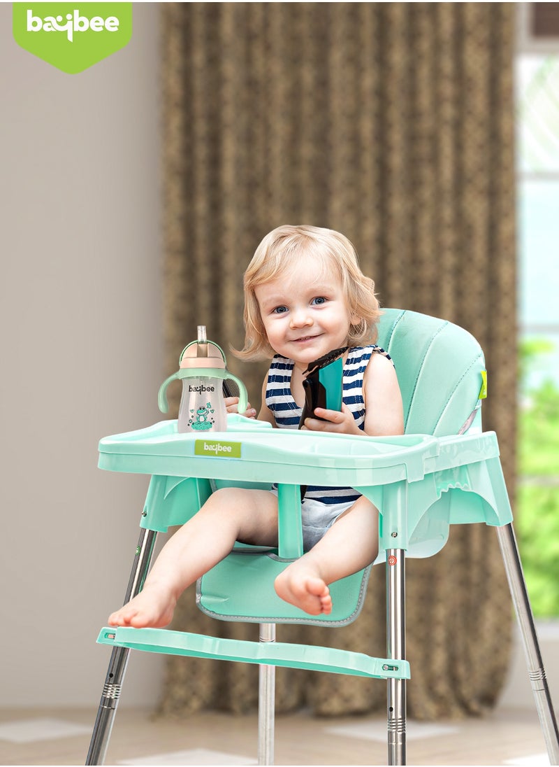 BAYBEE - 3 In 1 Invictus Baby High Chair For Kids With 2 Adjustable Height & Footrest, Baby Toddler Feeding Chair Booster Seat With Tray, Safety Belt Kids High Chair For Baby 6 Months To 4 Years Boy Girl Green - Image 1
