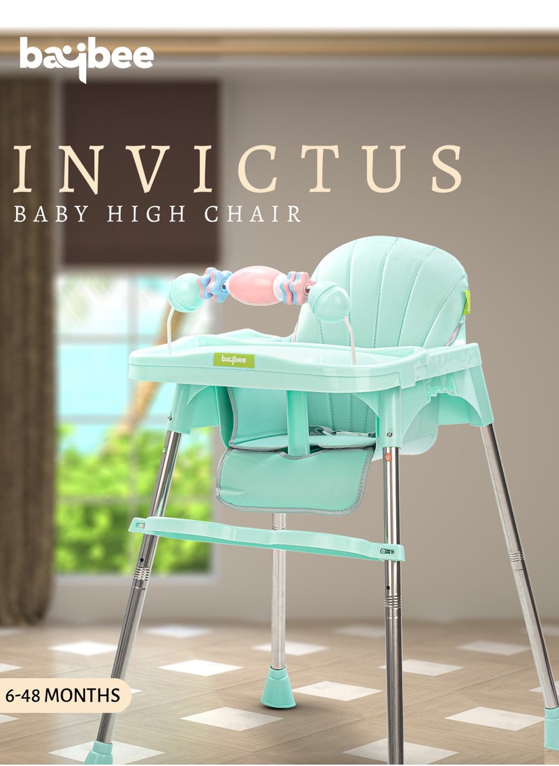 BAYBEE - 3 In 1 Invictus Baby High Chair For Kids With 2 Adjustable Height & Footrest, Baby Toddler Feeding Chair Booster Seat With Tray, Safety Belt Kids High Chair For Baby 6 Months To 4 Years Boy Girl Green - Image 1