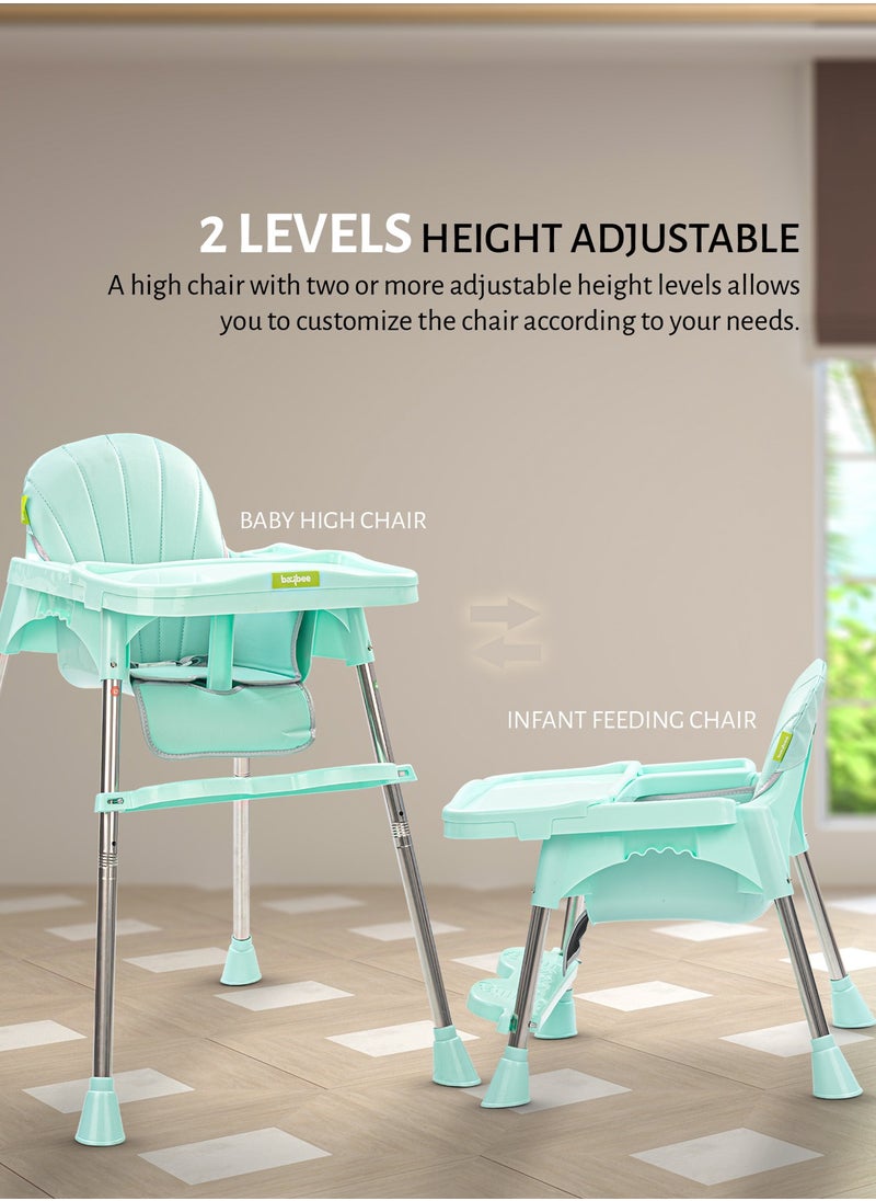 BAYBEE - 3 In 1 Invictus Baby High Chair For Kids With 2 Adjustable Height & Footrest, Baby Toddler Feeding Chair Booster Seat With Tray, Safety Belt Kids High Chair For Baby 6 Months To 4 Years Boy Girl Green - Image 1
