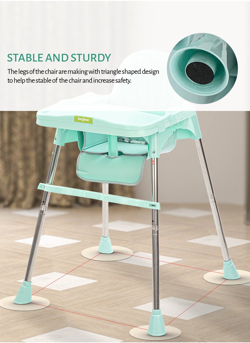BAYBEE - 3 In 1 Invictus Baby High Chair For Kids With 2 Adjustable Height & Footrest, Baby Toddler Feeding Chair Booster Seat With Tray, Safety Belt Kids High Chair For Baby 6 Months To 4 Years Boy Girl Green - Image 1