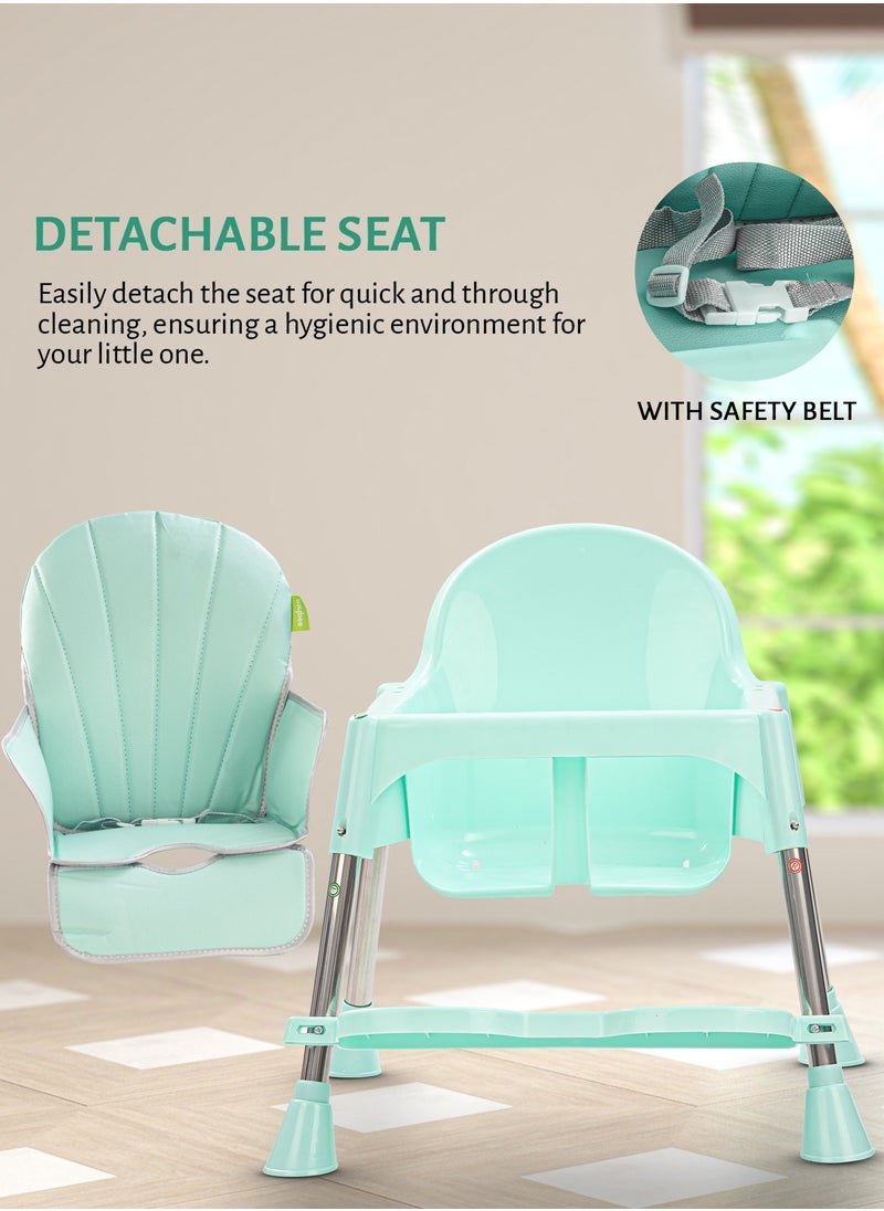 BAYBEE - 3 In 1 Invictus Baby High Chair For Kids With 2 Adjustable Height & Footrest, Baby Toddler Feeding Chair Booster Seat With Tray, Safety Belt Kids High Chair For Baby 6 Months To 4 Years Boy Girl Green - Image 1