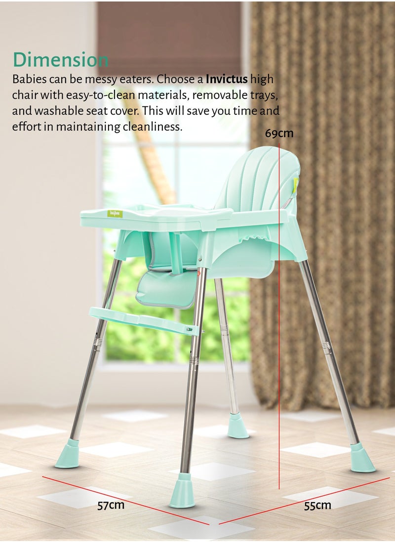 BAYBEE - 3 In 1 Invictus Baby High Chair For Kids With 2 Adjustable Height & Footrest, Baby Toddler Feeding Chair Booster Seat With Tray, Safety Belt Kids High Chair For Baby 6 Months To 4 Years Boy Girl Green - Image 1