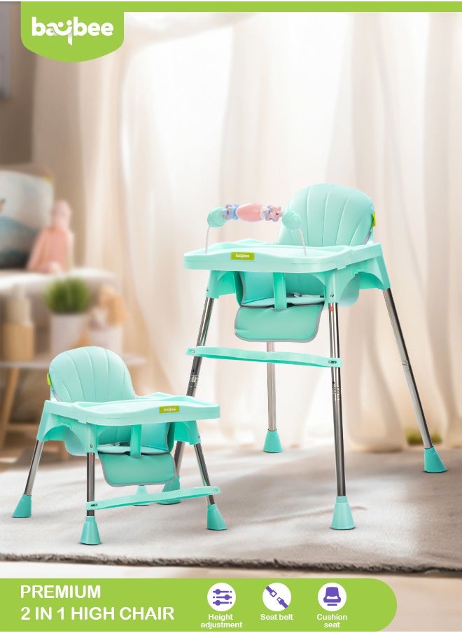 BAYBEE - 3 In 1 Invictus Baby High Chair For Kids With 2 Adjustable Height & Footrest, Baby Toddler Feeding Chair Booster Seat With Tray, Safety Belt Kids High Chair For Baby 6 Months To 4 Years Boy Girl Green - Image 1