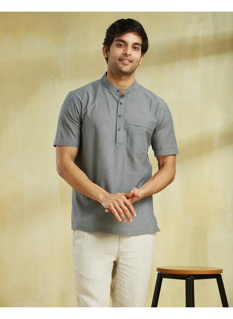 فاب انديا Grey Cotton Mid Placket Shirt