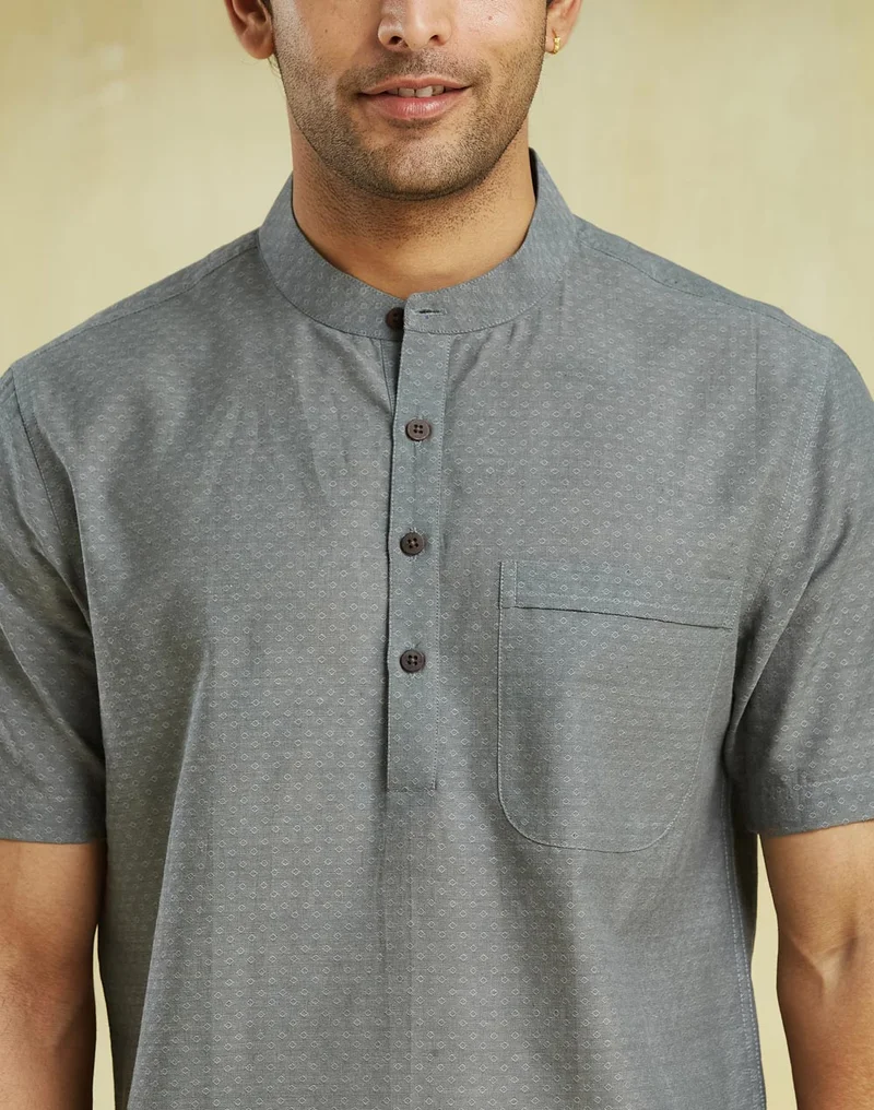 Fabindia  Grey Cotton Mid Placket Shirt for Men | Best Price UAE