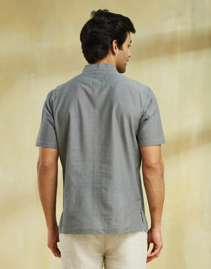 Fabindia  Grey Cotton Mid Placket Shirt for Men | Best Price UAE