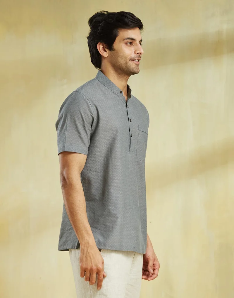 Fabindia  Grey Cotton Mid Placket Shirt for Men | Best Price UAE