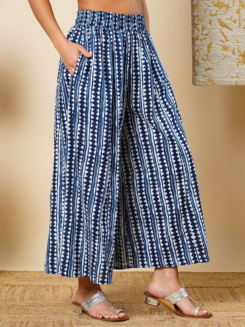 globus Globus Women Geometric Border Printed Elasticated Waistband Flared Ethnic Palazzos