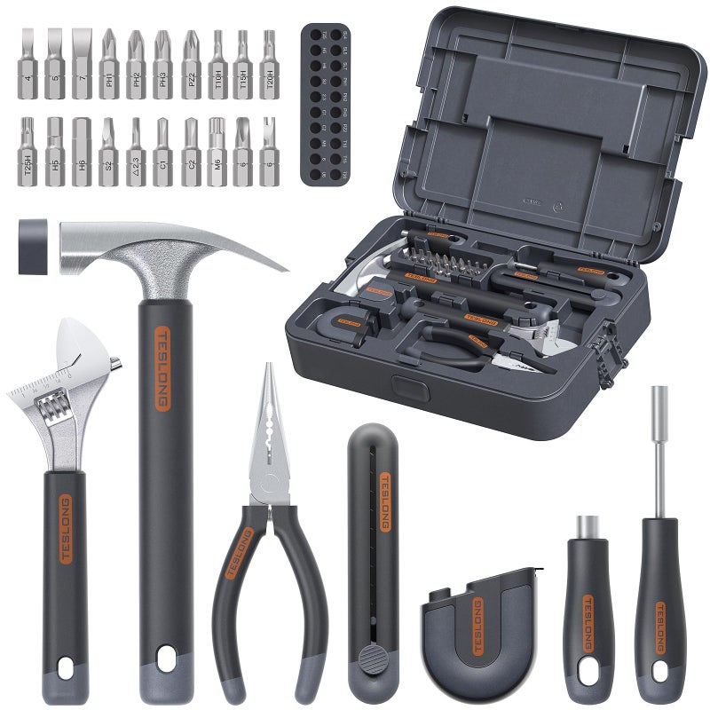 Teslong Basic Tool Kit for Home & Apartment, Compact Lightweight Tool Set for Beginners & Renters, Essential Tools for Quick Repairs with Screwdriver, Wrench & Hammer - Image 1