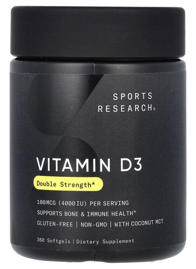 SPORTS RESEARCH Vitamin D3 Double Strength 100 mcg (4000 IU) 360 Softgels 
