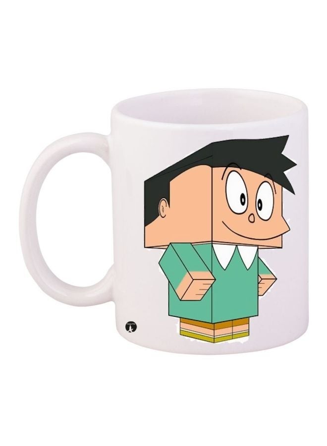 RYN Cartoon Printed Coffee Mug White/Beige/Green 11ounce