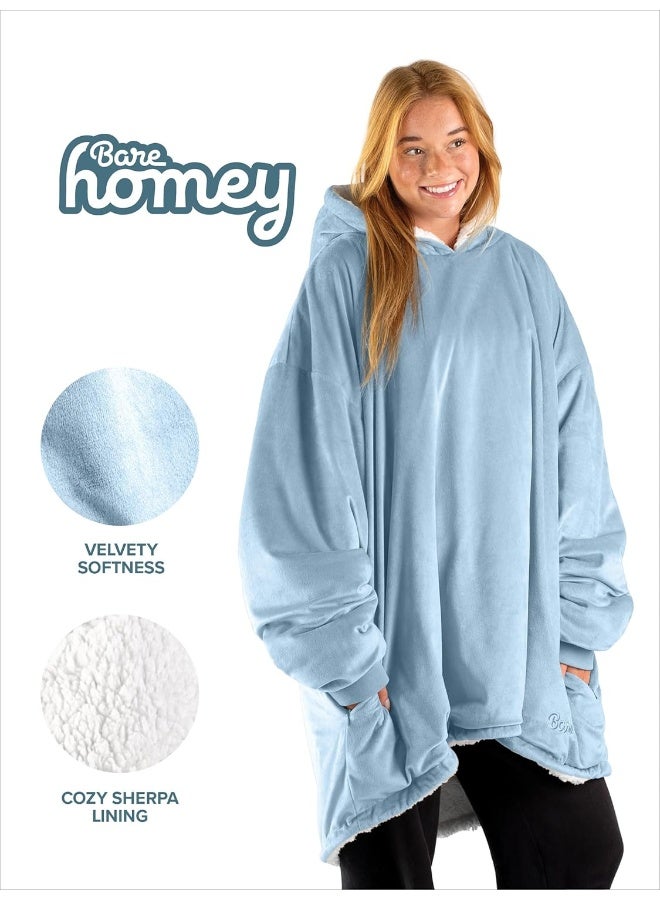 Bare Home Bare Home Sherpa Fleece Wearable Blanket - Oversized Wearable Blanket - Adult Size - Warm & Cozy - Soft Plush Blanket - Comfortable Blanket Sweatshirt with Two Zipper Pockets - Image 2