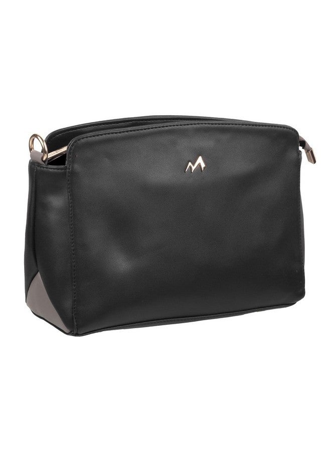 Metro Black Faux Leather Premium Zipper Casual Sling Bag For Women - Image 5