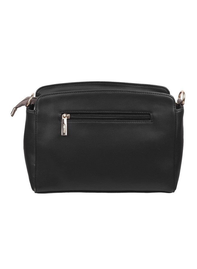 Metro Black Faux Leather Premium Zipper Casual Sling Bag For Women - Image 3