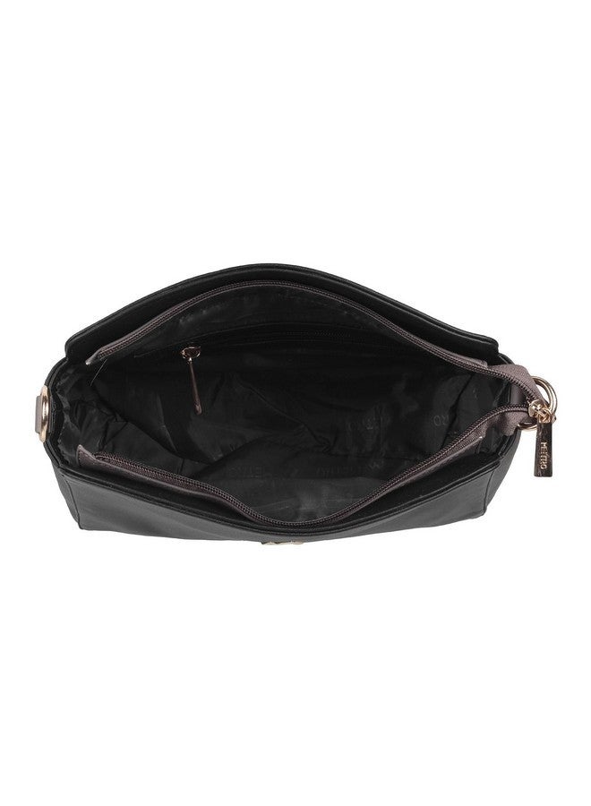 Metro Black Faux Leather Premium Zipper Casual Sling Bag For Women - Image 2