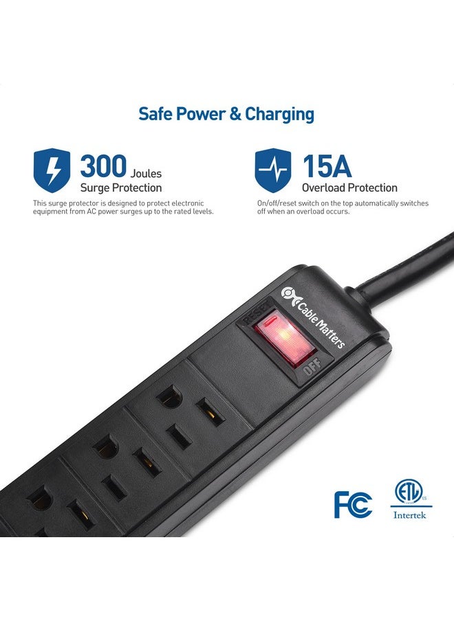 Cable Matters 2Pack 6Outlet Surge Protector Power Strip With Usb Ports 8 Ft Etl Listed Long Extension Cord Surge Protector With Usb Ports In Black  - Image 5