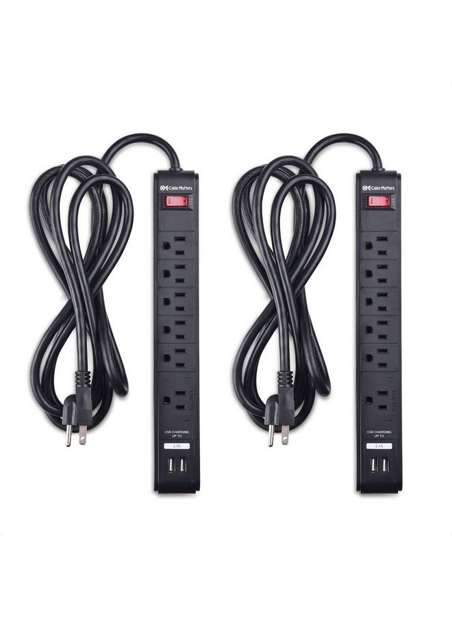 Cable Matters 2Pack 6Outlet Surge Protector Power Strip With Usb Ports 8 Ft Etl Listed Long Extension Cord Surge Protector With Usb Ports In Black  - Image 2
