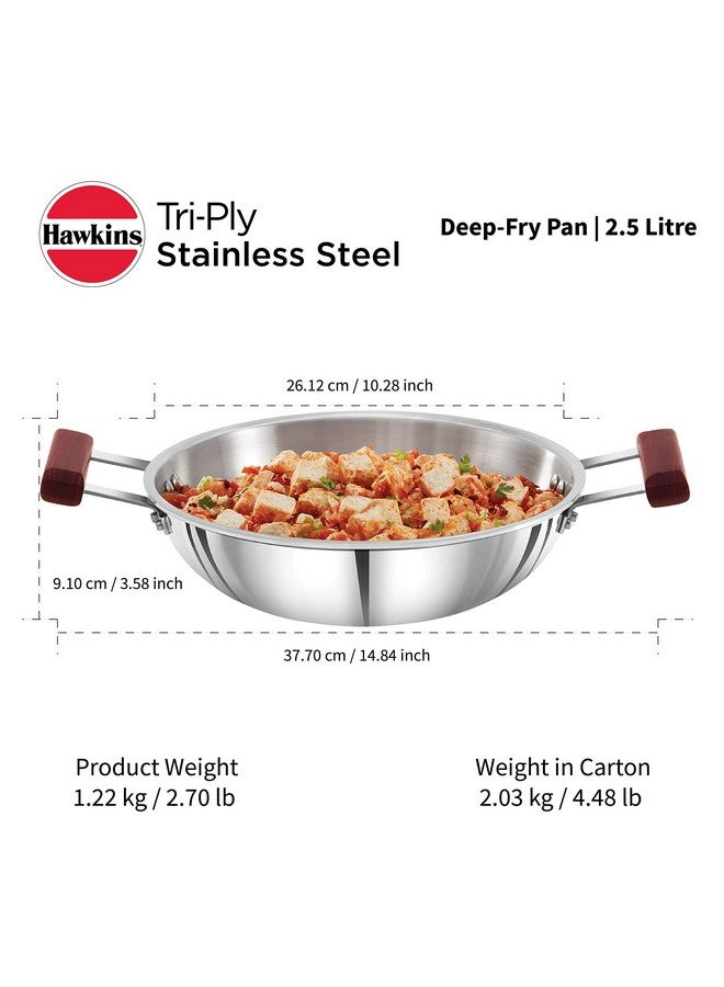 Hawkins مقلاة هوكينز 2.5 لتر عميقة، كاداي من الفولاذ المقاوم للصدأ ثلاثي الطبقات، كاداي قاع مسطح للطبخ بالحث، فضي (SSD25) - Image 5