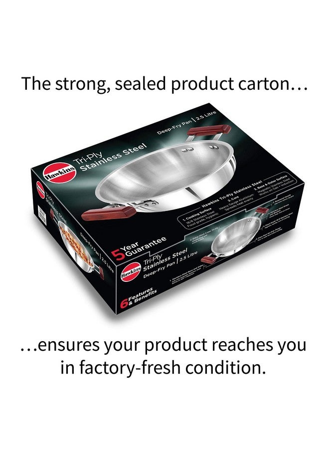 Hawkins مقلاة هوكينز 2.5 لتر عميقة، كاداي من الفولاذ المقاوم للصدأ ثلاثي الطبقات، كاداي قاع مسطح للطبخ بالحث، فضي (SSD25) - Image 4