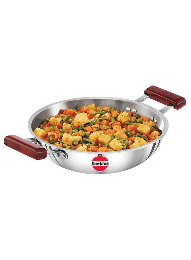 Hawkins مقلاة هوكينز 2.5 لتر عميقة، كاداي من الفولاذ المقاوم للصدأ ثلاثي الطبقات، كاداي قاع مسطح للطبخ بالحث، فضي (SSD25) - Image 1