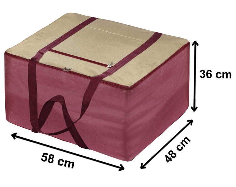 Kuber Industries Large Size Lightweight Foldable Rexine Jumbo Underbed Storage Bag with Zipper and Handle Yellow BrownPack of 2 - Image 2