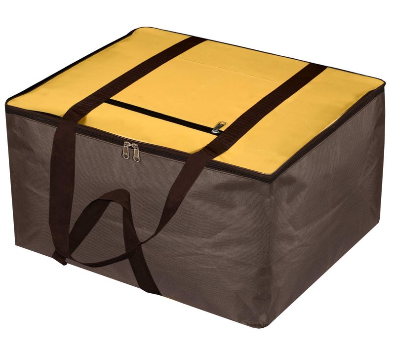 Kuber Industries Large Size Lightweight Foldable Rexine Jumbo Underbed Storage Bag with Zipper and Handle Yellow BrownPack of 2 - Image 4