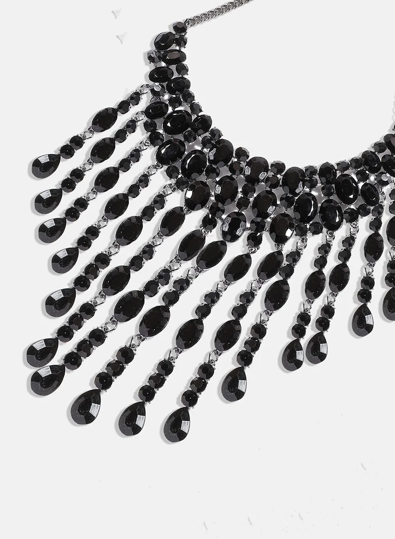 سوهي قلادة قطرة كريستال ماكسي سوداء