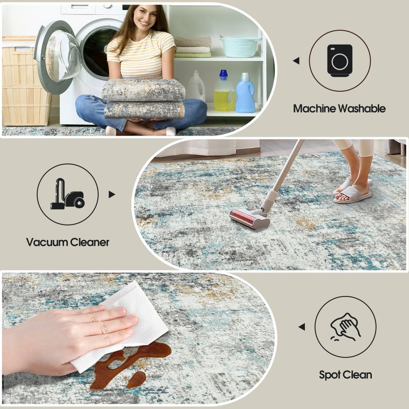 Gent drizz Area Rugs 5x7 Living Room: Large Soft Washable Rug Modern Abstract Anti-Skid Non-Shedding Carpet Indoor Floor Thin Carpets for Bedroom Dining Room Farmhouse Nursery Home Office Multi - Image 4