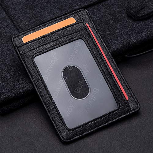 Buffway Slim Minimalist Front Pocket RFID Blocking Leather Wallets for Men and Women - Lichee Black - Image 3