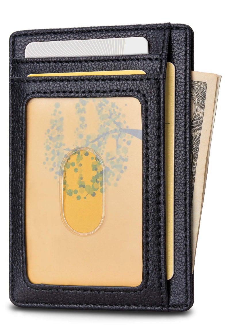 Buffway Slim Minimalist Front Pocket RFID Blocking Leather Wallets for Men and Women - Lichee Black - Image 2