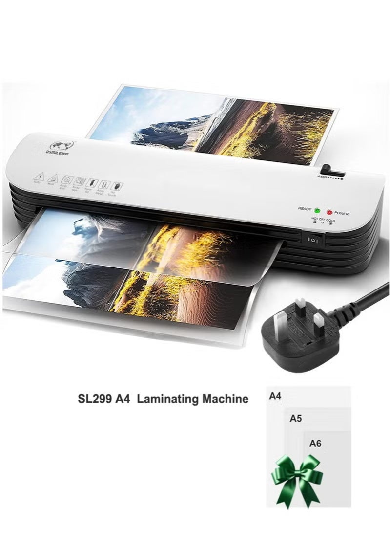 SL299 آلة التصفيح الساخنة والباردة ، آلة التصفيح A4 A5 A6 لاستخدام مكتب المدرسة المنزلية ، 2 نظام الأسطوانة التصفيح الحراري مع زر ABS ، 9 بوصة أقصى عرض (مع 12 أكياس التصفيح) - Image 1