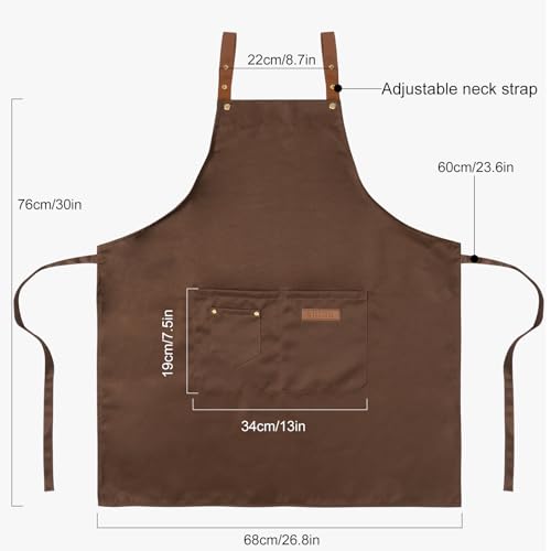 DILLMAN Art Aprons for Men Women Painting Pottery Baking, H Back Straps Waterdrop Kitchen Chef Cooking Apron with Pockets (Brown) - Image 3