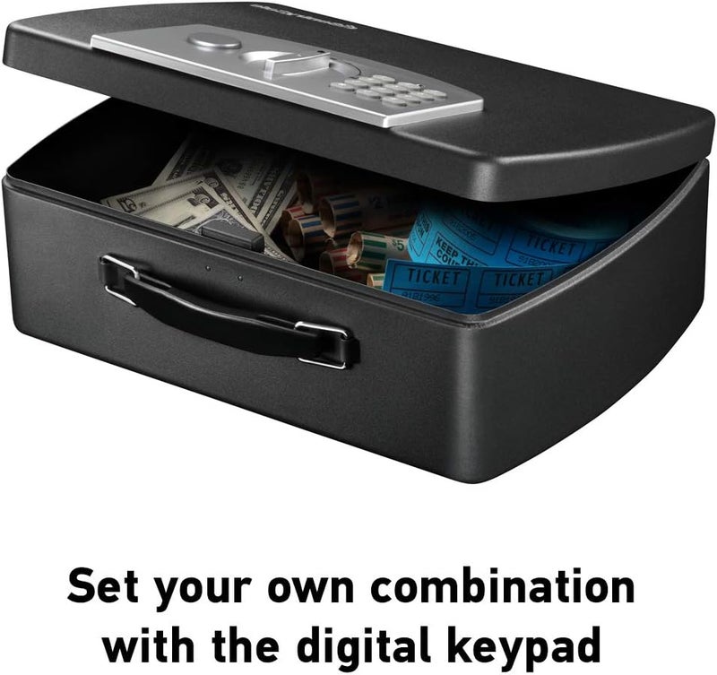 SentrySafe Portable Black Safe Box with Digital Keypad Lock, Small Steel Travel Safe with Carrying Handle for Money, Passport, 0.21 Cubic Feet, 4.4 x 13 x 10 Inches, P021E - Image 4