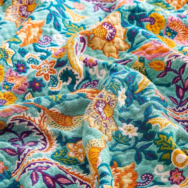 XIBLC Boho Blanket Throw Quilt, 100% Cotton Soft Light Weight Throw Blankets for Summer, 50"x60" Farmhouse Flower Decorative Blankets, All Season Rustic Reversible Bohemian Throw Quilt - Image 5