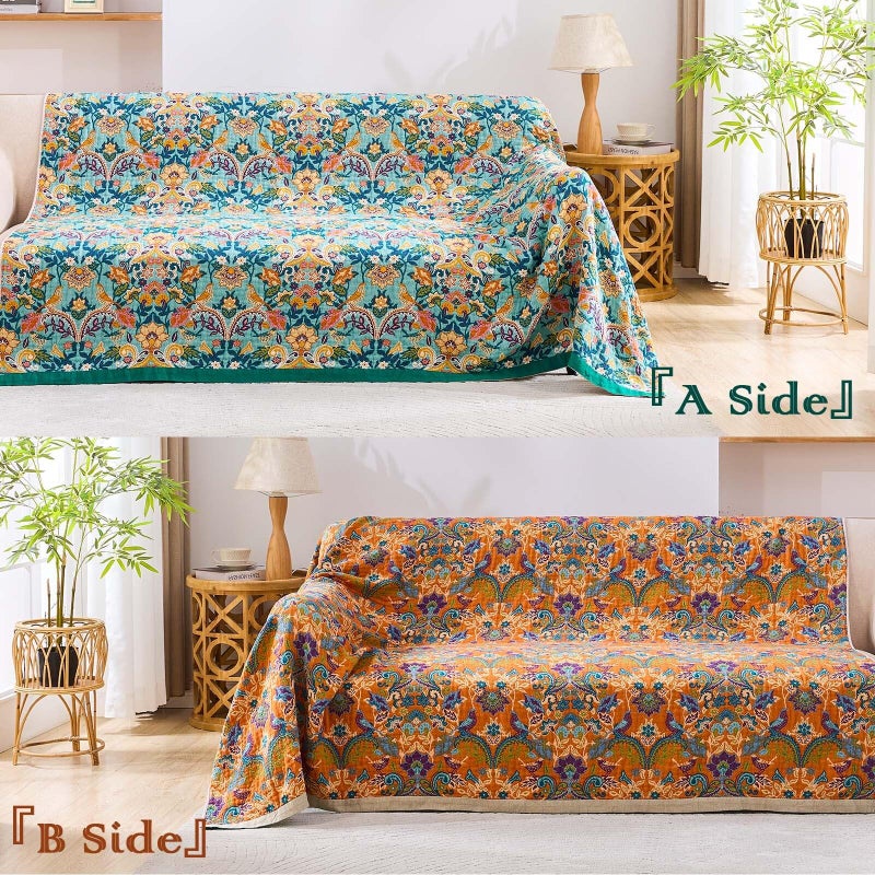 XIBLC Boho Blanket Throw Quilt, 100% Cotton Soft Light Weight Throw Blankets for Summer, 50"x60" Farmhouse Flower Decorative Blankets, All Season Rustic Reversible Bohemian Throw Quilt - Image 4