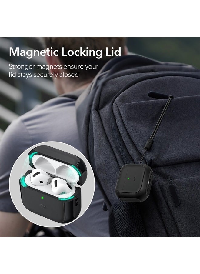 ESR - for AirPods 4 Case, Compatible with AirPods 4th Generation Case (2024) (USB-C), Compatible with MagSafe, Drop Protection Cover with Lanyard, Magnetic Lid Lock, Orbit Hybrid Case, Black - Image 1