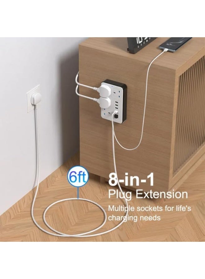 8-in-1 Power Socket Extension Plug – 2000W Power Strip Extension with 4 AC Outlets + 3 USB + 1 PD Type-C | 3.4A Auto-ID Charging | Anti-Static Protection | 3M Extension Cord – White | Includes Anti-Static Protection & 3000mm Heavy-Duty Cable for Safe, Efficient Charging - Image 3