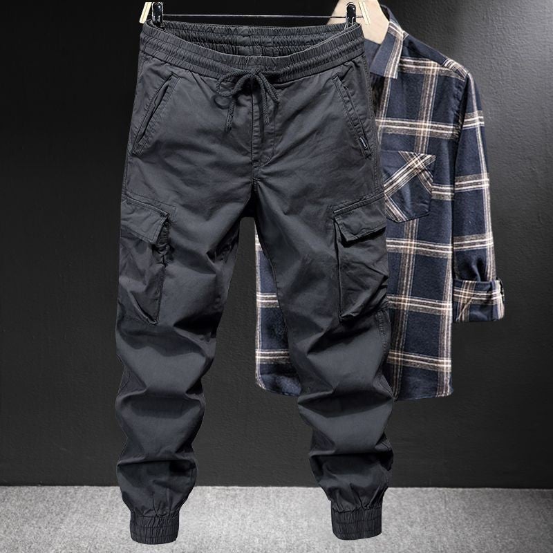 Autumn and Winter Cargo Pants Mens Loose plus size Pants fleece-lined Thickened Multi-Pocket Wear-Resistant Casual Work Pants 790 gray [regular style] single pack