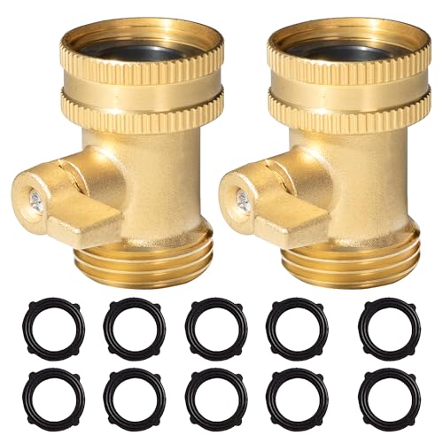 Hourleey Brass Garden Hose Shut Off Valve, 2 Pack Heavy Duty 3/4 Inch Solid Brass Garden Hose Shut Off Valve with 10 Extra Rubber Washers - Image 1