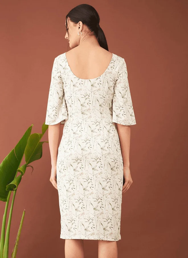 Salt Attire  SALT ATTIRE Floral Print V-Neck Flared Sleeve Sheath Dress for Women | Best Price UAE