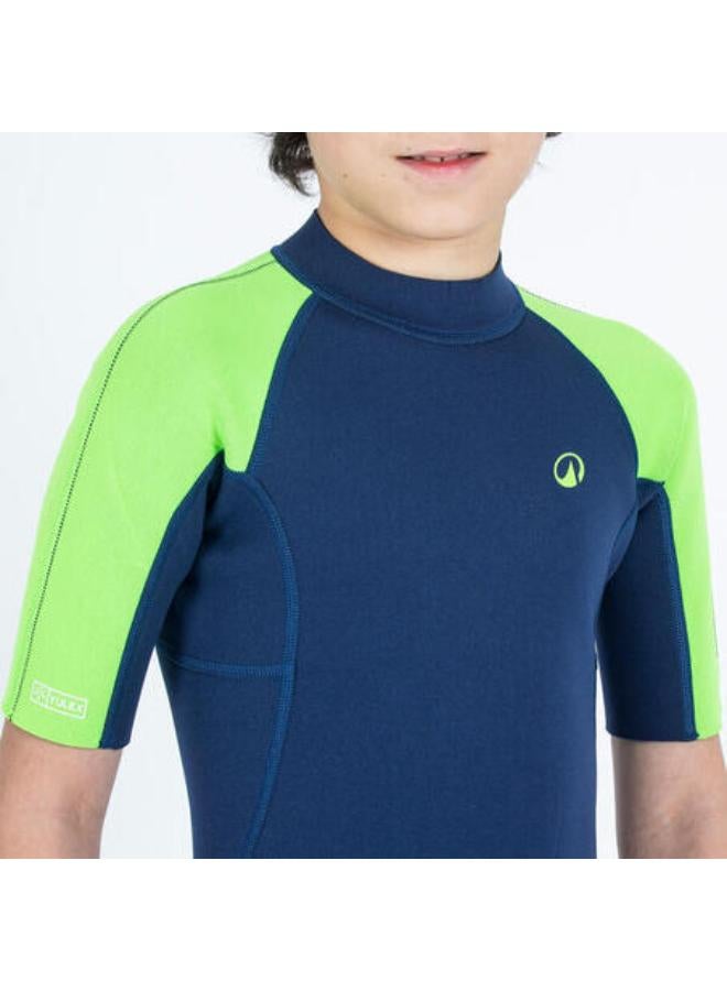 OLAIAN Kids’ surfing shorty suit 1.5 mm - YULEX100 blue green  - Image 3