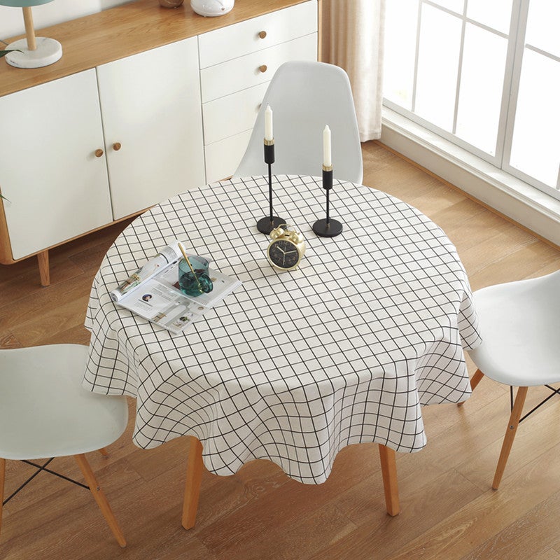 Nordic Cotton Linen Geometric Tablecloth white grid white grid