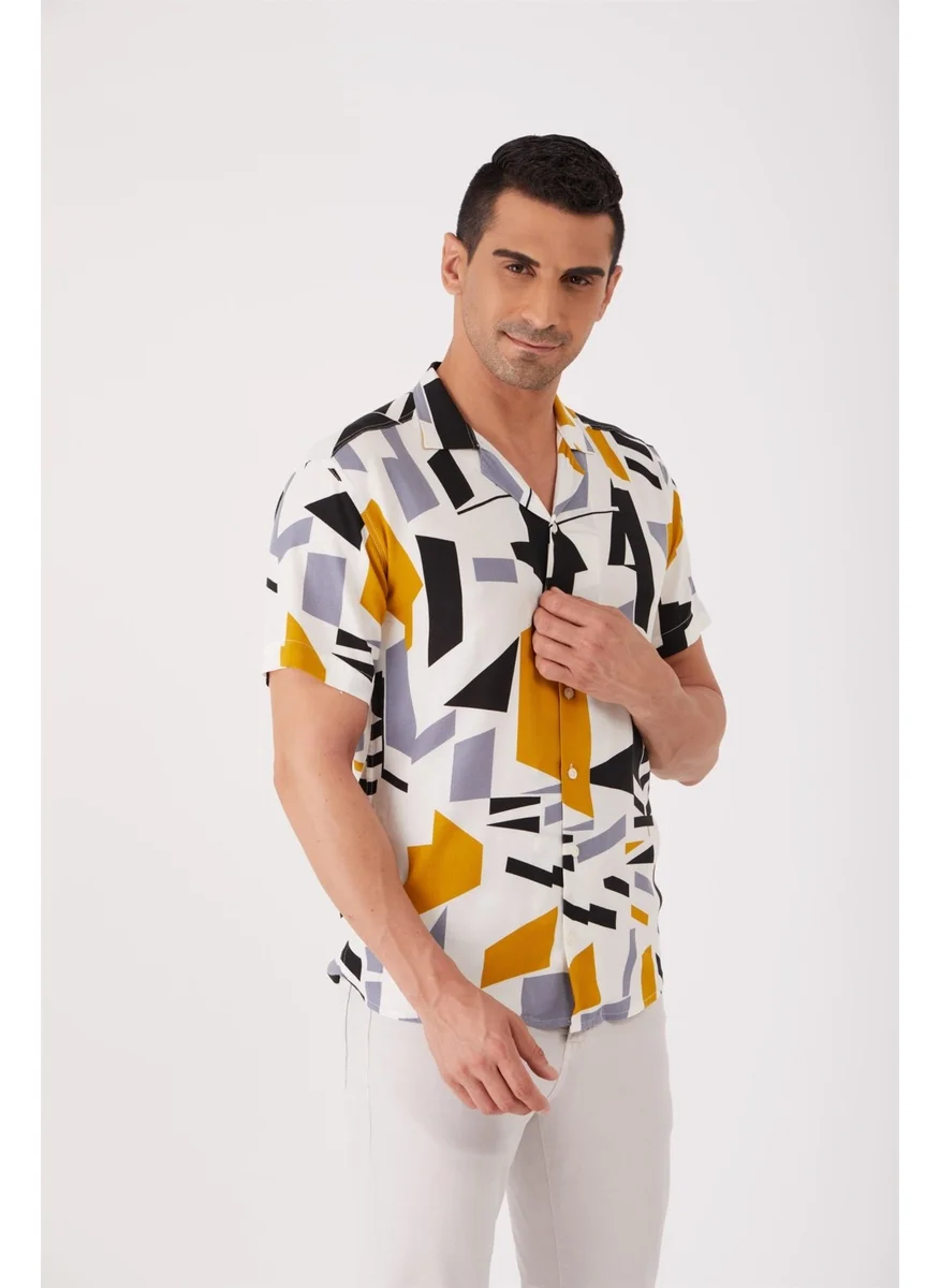 Dufy Mix Men's Slim Fit Open Collar Short Sleeve Shirt