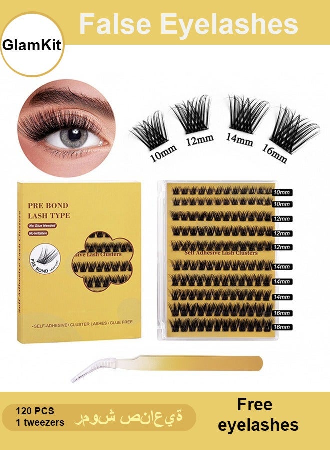GlamKit Self-Adhesive Eyelash Clusters Kit – 120 clusters Glue-Free DIY Lashes with Tweezer, Reusable Lash Extensions for Beginners - Image 1