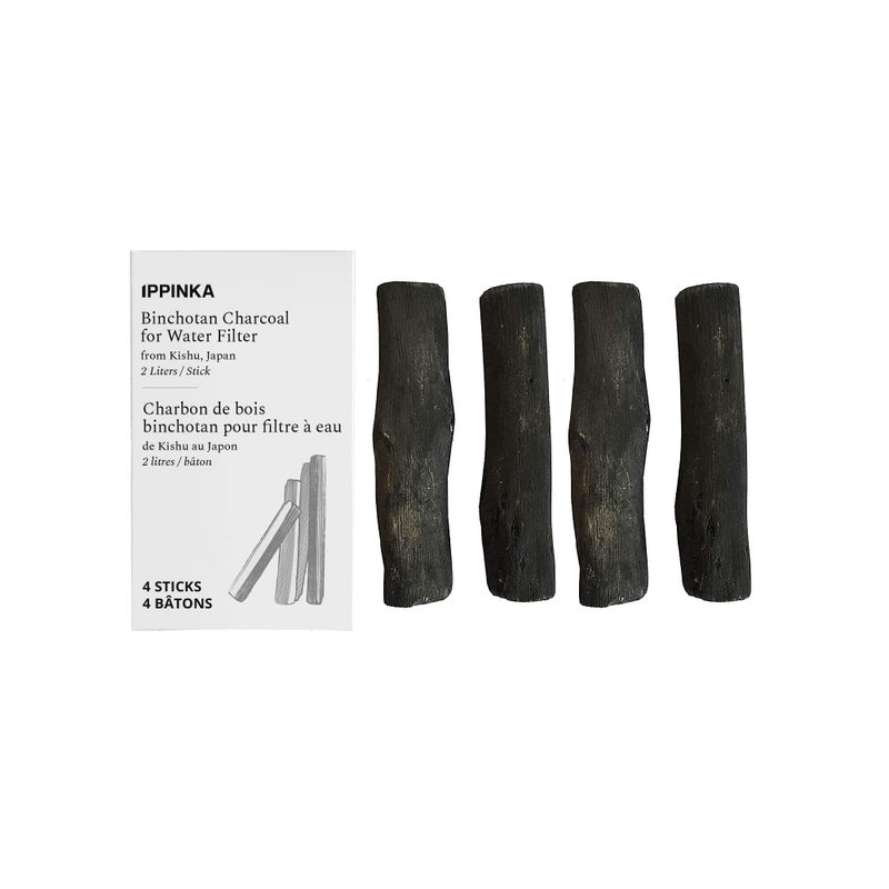 IPPINKA Binchotan Charcoal from Kishu, Japan - Water Purifying Sticks for Great-Tasting Water, 4 Sticks, Each Stick Filters up to 2 Liters of Water  - Image 1
