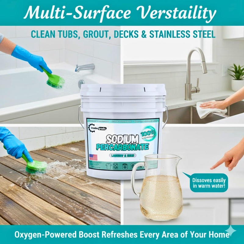TradeGrade Sodium Percarbonate Powder - Oxygen Bleach Powder for Laundry, Home & Outdoor Cleaning - Unscented Multi-Purpose Cleaner and Stain Remover in Resealable Bucket (160 Ounce) - Image 2