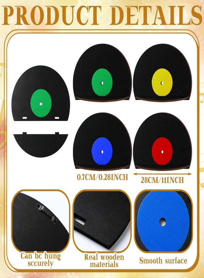 Threehoney 4 Pcs Vinyl Record Shelf Wall Mount Vinyl Record Wall Shelves Record Wall Decor Vinyl Shelf CD Record Shape Shelf Record Wall Hanging Sign Music Theme Home Decoration for Room Party Decor - Image 4