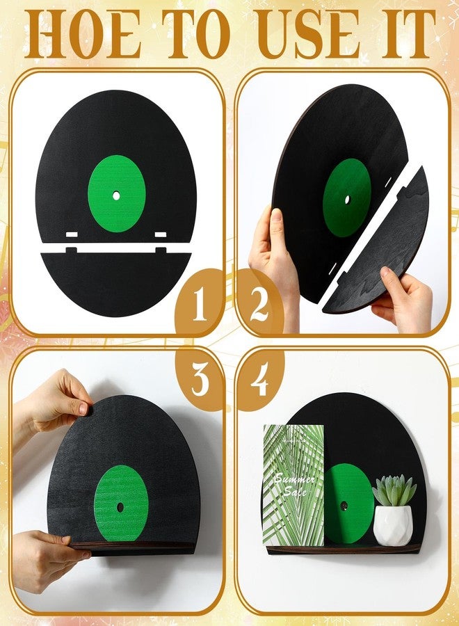 Threehoney 4 Pcs Vinyl Record Shelf Wall Mount Vinyl Record Wall Shelves Record Wall Decor Vinyl Shelf CD Record Shape Shelf Record Wall Hanging Sign Music Theme Home Decoration for Room Party Decor - Image 3