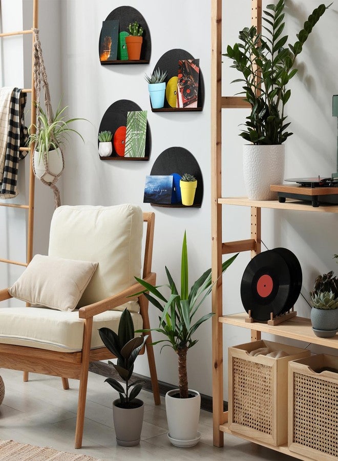 Threehoney 4 Pcs Vinyl Record Shelf Wall Mount Vinyl Record Wall Shelves Record Wall Decor Vinyl Shelf CD Record Shape Shelf Record Wall Hanging Sign Music Theme Home Decoration for Room Party Decor - Image 5