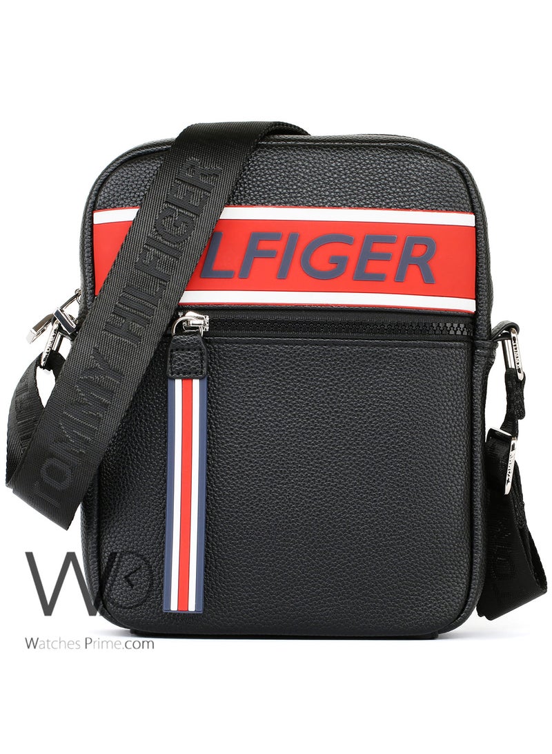 Tommy Hilfiger Denim Black Leather Hilfiger Crossbody Messenger Shoulder Bag For Men - Image 1